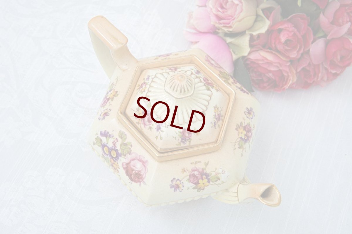 画像5: アンティーク陶器　1920年前後　アイボリーブラッシュ風　薔薇とお花のティーポット (5)