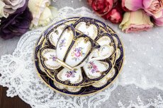 画像1: アンティーク陶磁器　コールポート金彩、コバルトブルー　総手描き　イングリッシュガーデンフラワー　トリオセット (1)