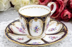 画像3: アンティーク陶磁器　コールポート金彩、コバルトブルー　総手描き　イングリッシュガーデンフラワー　トリオセット (3)