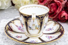 画像7: アンティーク陶磁器　コールポート金彩、コバルトブルー　総手描き　イングリッシュガーデンフラワー　トリオセット (7)