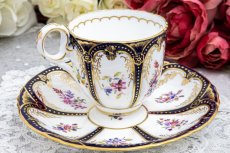 画像6: アンティーク陶磁器　コールポート金彩、コバルトブルー　総手描き　イングリッシュガーデンフラワー　トリオセット (6)