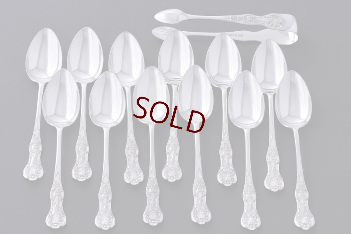 画像6: アンティークシルバー シルバープレート製　ヴィクトリア時代後期　クイーンズパターン ティースプーン6本 & シュガートング セット (6)