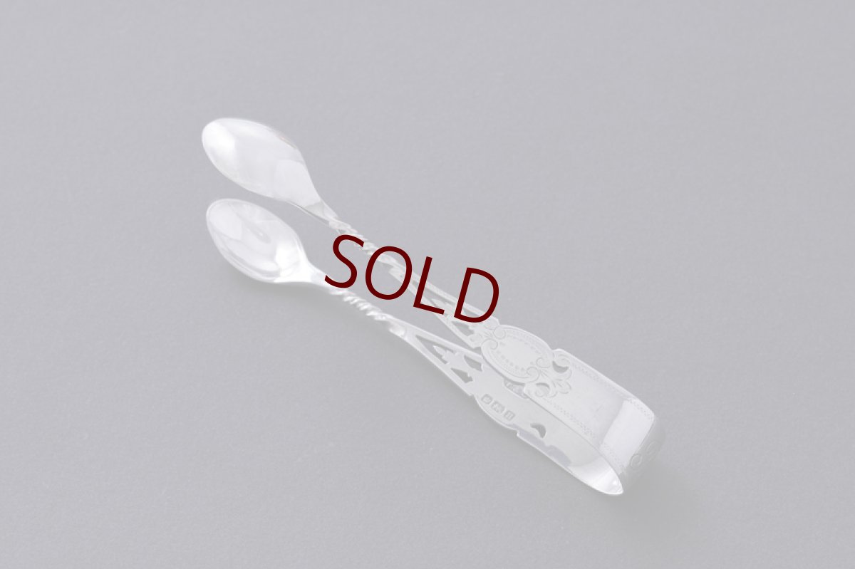 画像6: アンティークシルバー 純銀製（925）1912年 透かしとねじりハンドル ティースプーン 6本 & シュガートングセット  (6)