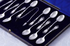 画像2: アンティークシルバー 純銀製（925）1912年 透かしとねじりハンドル ティースプーン 6本 & シュガートングセット  (2)