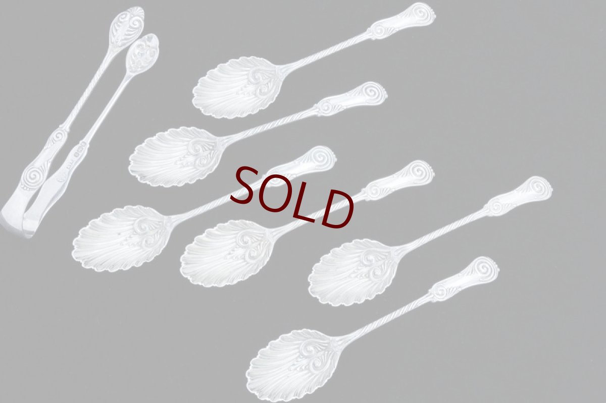 画像3: アンティークシルバー、純銀製（925）1893年 マッピン＆ウェッブシェル型　ティースプーン6本＆シュガートング セット (3)