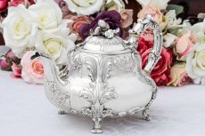 画像5: アンティークシルバー、アンティーク銀器、純銀製(925) 1839年  ヴィクトリア時代時代初期アカンサス紋様　ティー 3点セット (5)