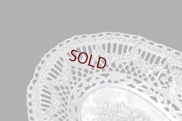 画像3: アンティークシルバー、アンティーク銀器、純銀製（925）フラワーバスケット、薔薇とお花のガーランド ロココスタイル　ボンボンディッシュ