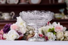 画像5: アンティークシルバー、アンティーク銀器、 純銀製 薔薇とお花のガーランド 透かし細工 ロココスタイル コンポート (5)