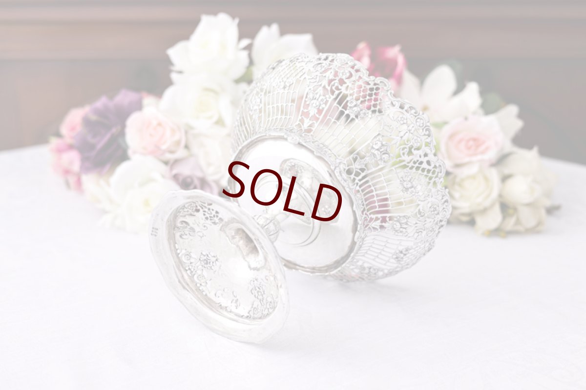 画像7: アンティークシルバー、アンティーク銀器、 純銀製 薔薇とお花のガーランド 透かし細工 ロココスタイル コンポート (7)