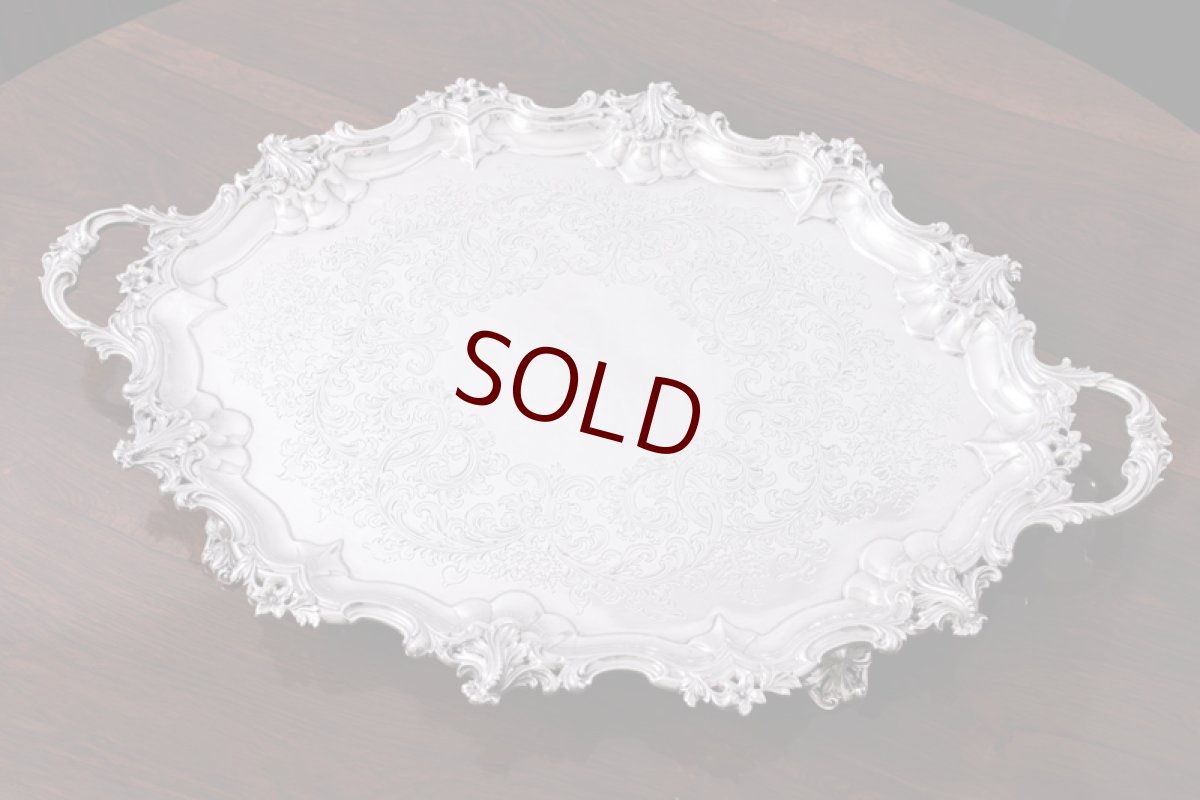 画像12: アンティークシルバー、アンティーク銀器、純銀製(925) 1885年 希少特級  美彫刻 バーナード  大型脚付きトレイ (12)