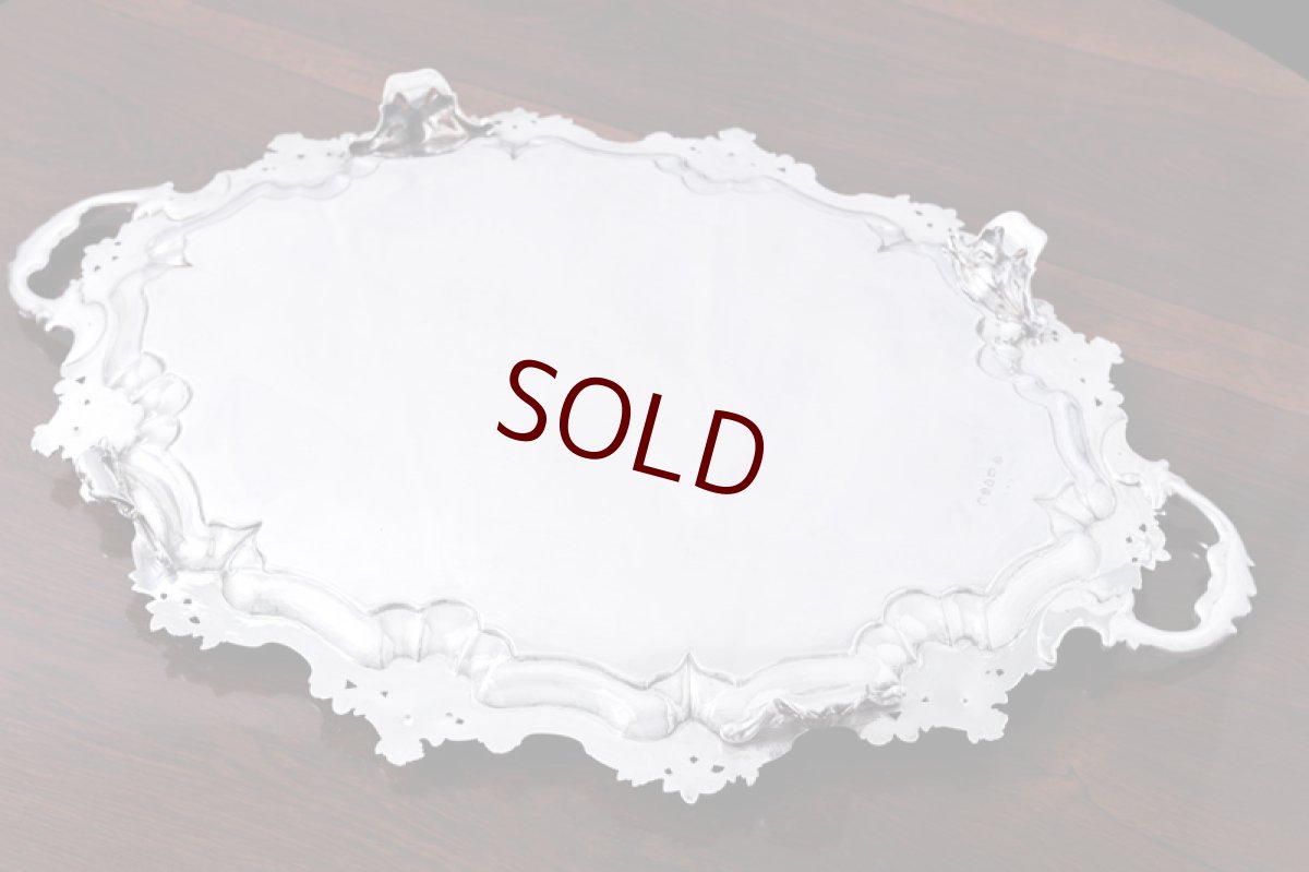 画像11: アンティークシルバー、アンティーク銀器、純銀製(925) 1885年 希少特級  美彫刻 バーナード  大型脚付きトレイ (11)