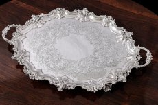 画像1: アンティークシルバー、アンティーク銀器、純銀製(925) 1885年 希少特級  美彫刻 バーナード  大型脚付きトレイ (1)