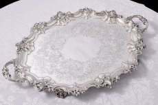 画像2: アンティークシルバー、アンティーク銀器、純銀製(925) 1885年 希少特級  美彫刻 バーナード  大型脚付きトレイ (2)