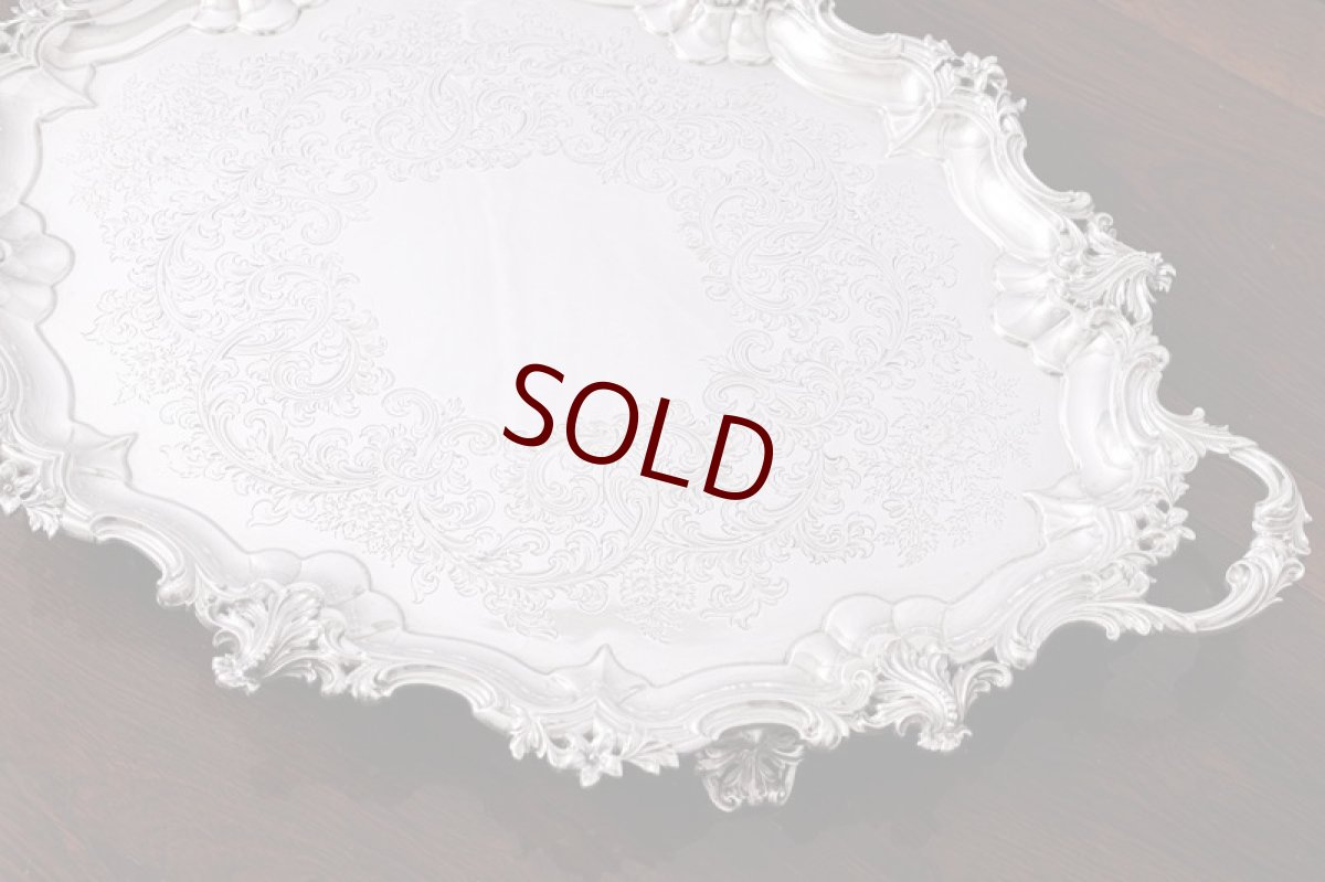 画像7: アンティークシルバー、アンティーク銀器、純銀製(925) 1885年 希少特級  美彫刻 バーナード  大型脚付きトレイ (7)