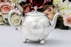 画像5: アンティークシルバー　アンティーク銀器　シルバープレート製　ヴィクトリア時代後期 ハンドエングレービングング　バチェラーサイズ ティー4点セット (5)