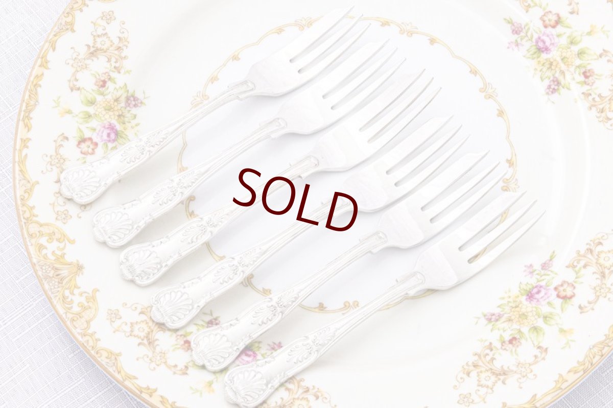 画像2: アンティーク銀器、ヴィンテージシルバー、純銀製（925）1965年 キングスパターン　ケーキフォーク6本セット (2)