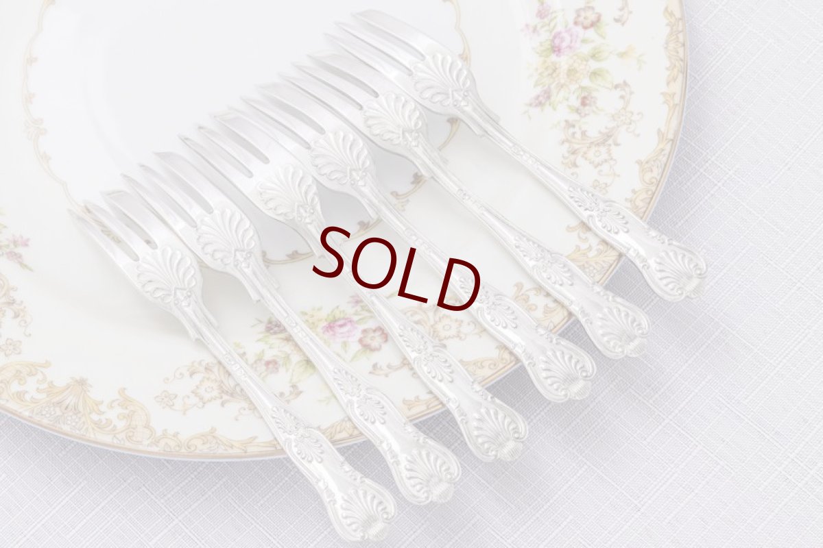 画像4: アンティーク銀器、ヴィンテージシルバー、純銀製（925）1965年 キングスパターン　ケーキフォーク6本セット (4)