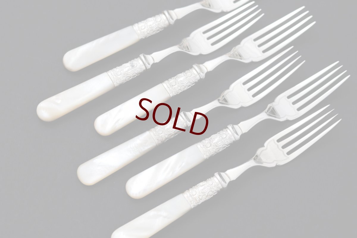 画像4: アンティークシルバー　アンティーク銀器　ヴィクトリア時代後期　白蝶貝　デザートフォーク6本セット (4)