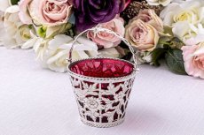 画像3: アンティークシルバー　アンティーク銀器　純銀製(925)　1901年　鳥とお花の透かし細工 クランベリーグラス　小さ目シュガーバスケット  (3)