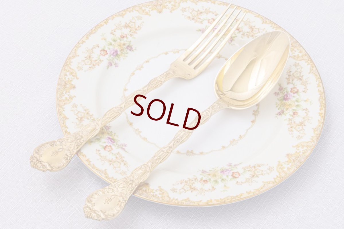 画像1: アンティークシルバー　アンティーク銀器　純銀製(950) 特級　19世紀後半 フランス製 　金鍍金　サービングカトラリーセット (1)