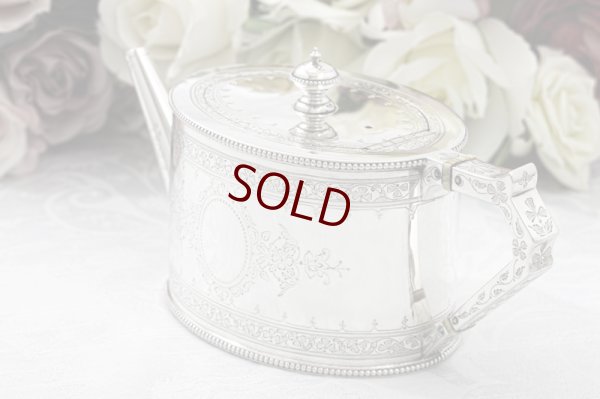 画像3: アンティークシルバー　アンティーク銀器　純銀製（925）1872年　花とリボンのエングレービング　バチェラーサイズティーセット