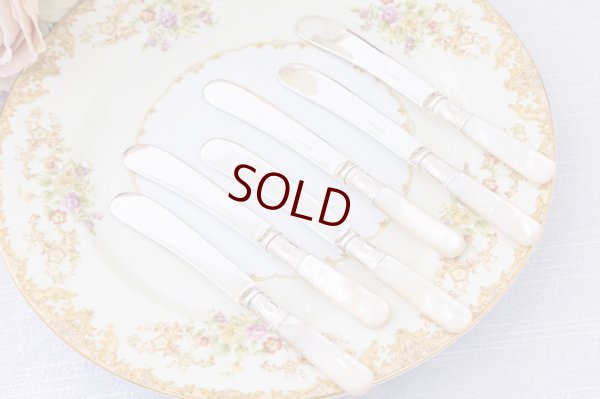 画像3: アンティークシルバー、アンティーク銀器  シルバープレート製 1900年前後 白蝶貝ハンドル　ティーナイフ 6本セット 