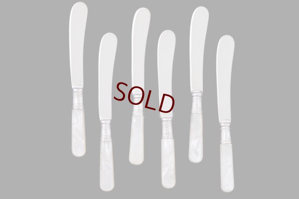 画像7: アンティークシルバー、アンティーク銀器  シルバープレート製 1900年前後 白蝶貝ハンドル　ティーナイフ 6本セット 