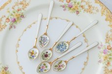 画像5: アンティークシルバー アンティーク銀器 純銀製(925)  ビンテージシルバー 1972年 お花模様のエナメル  金鍍金 コーヒースプーン6本セット (5)