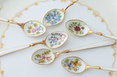 画像6: アンティークシルバー アンティーク銀器 純銀製(925)  ビンテージシルバー 1972年 お花模様のエナメル  金鍍金 コーヒースプーン6本セット (6)