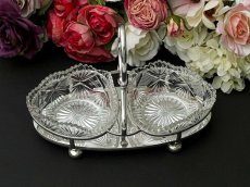 画像4: アンティークシルバー、アンティーク銀器、シルバープレート　花びらのような美しいカットグラス　ダブルジャムディッシュ (4)
