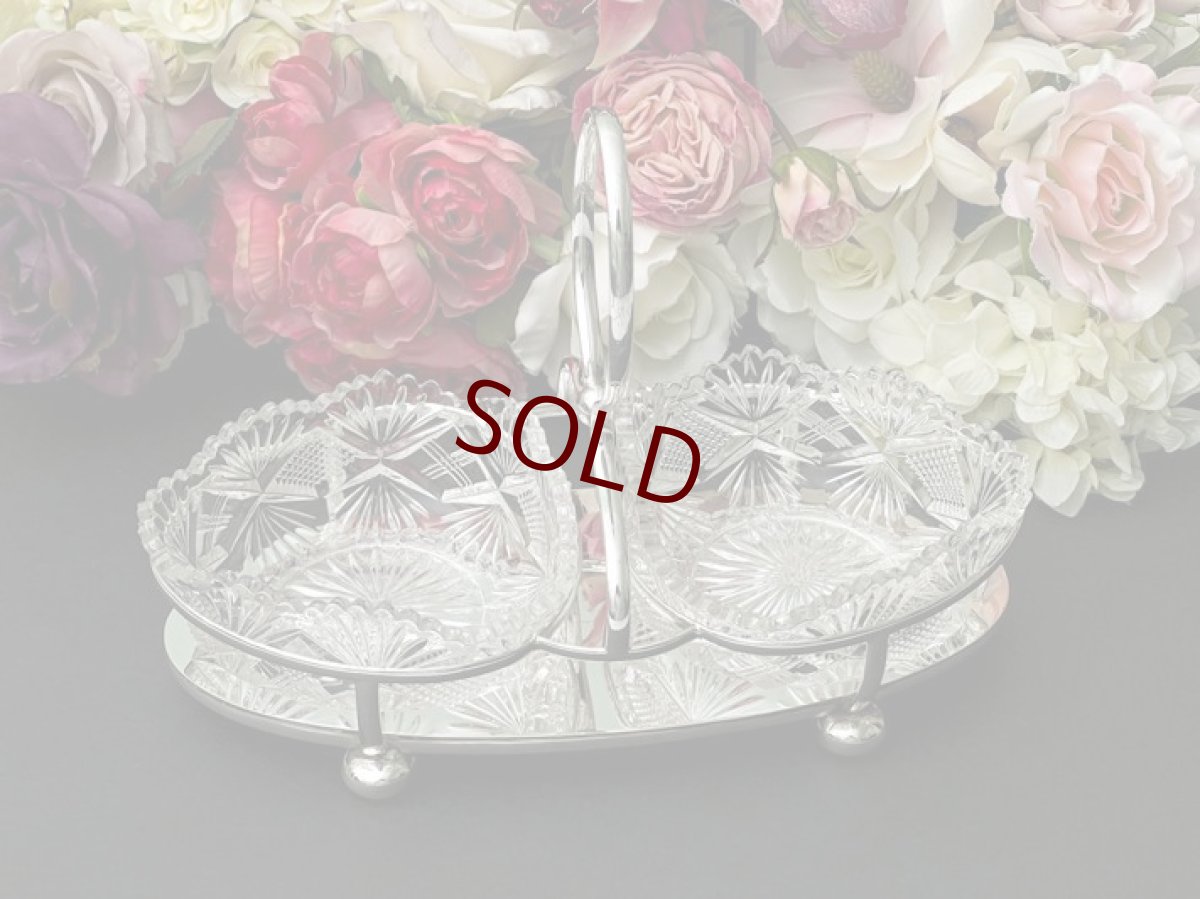 画像3: アンティークシルバー、アンティーク銀器、シルバープレート　花びらのような美しいカットグラス　ダブルジャムディッシュ (3)