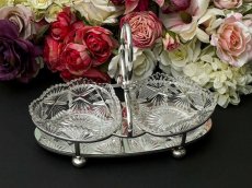 画像3: アンティークシルバー、アンティーク銀器、シルバープレート　花びらのような美しいカットグラス　ダブルジャムディッシュ (3)