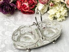 画像9: アンティークシルバー、アンティーク銀器、シルバープレート　花びらのような美しいカットグラス　ダブルジャムディッシュ (9)
