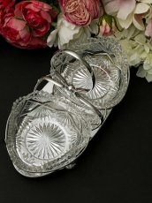 画像5: アンティークシルバー、アンティーク銀器、シルバープレート　花びらのような美しいカットグラス　ダブルジャムディッシュ (5)