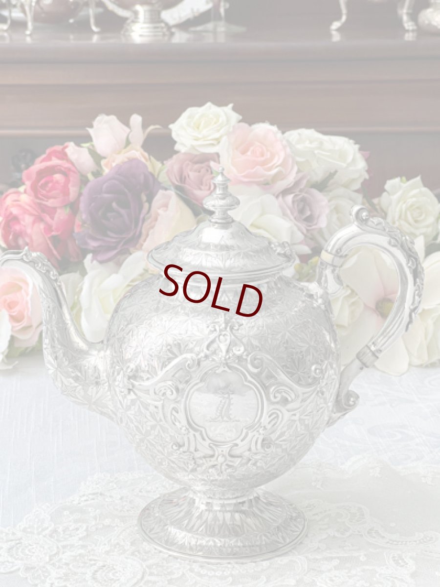 画像3: アンティークシルバー、純銀製（925）1861年 特級 総手彫り彫刻　ティー＆コーヒー4点セット (3)