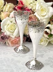 画像6: アンティークシルバー、アンティーク銀器、純銀製（925）1918年　マッピン＆ウェッブ　透かし細工の花器　ペアセット (6)