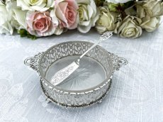 画像5: アンティークシルバー、アンティーク銀器、純銀製（925）1910年　総透かし細工 リボンのハンドル　バターディッシュ、バターナイフセット (5)