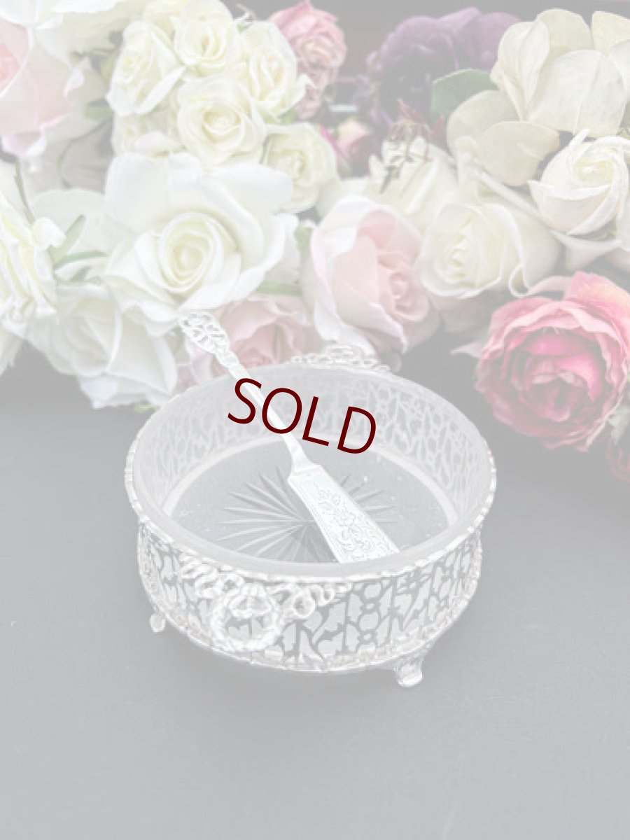 画像3: アンティークシルバー、アンティーク銀器、純銀製（925）1910年　総透かし細工 リボンのハンドル　バターディッシュ、バターナイフセット (3)