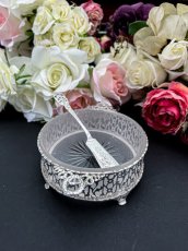 画像3: アンティークシルバー、アンティーク銀器、純銀製（925）1910年　総透かし細工 リボンのハンドル　バターディッシュ、バターナイフセット (3)