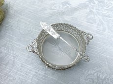 画像7: アンティークシルバー、アンティーク銀器、純銀製（925）1910年　総透かし細工 リボンのハンドル　バターディッシュ、バターナイフセット (7)