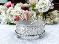 画像6: アンティークシルバー、アンティーク銀器、純銀製（925）1910年　総透かし細工 リボンのハンドル　バターディッシュ、バターナイフセット (6)