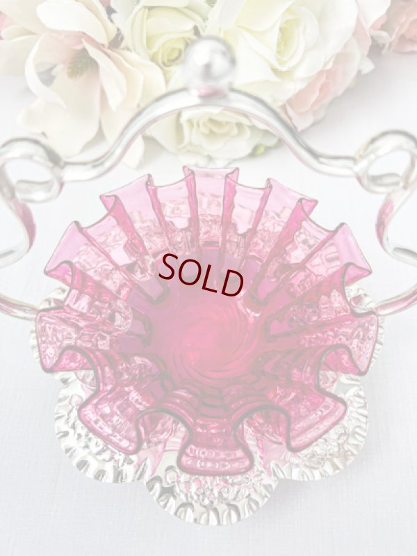 画像2: アンティークシルバー、アンティーク銀器、シルバープレート　ヴィクトリア時代後期　フリル付き　クランベリーグラス　シュガーバスケット/ジャムディッシュ