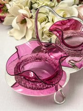 画像4: アンティークシルバー、アンティーク銀器、シルバープレート　花びらのような美しいクランベリーグラス　ダブルジャムディッシュ (4)