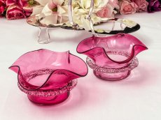 画像5: アンティークシルバー、アンティーク銀器、シルバープレート　花びらのような美しいクランベリーグラス　ダブルジャムディッシュ (5)