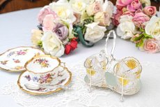 画像9: アンティークシルバー、アンティーク銀器、ストロベリー＆クリーム用　シルバープレートスタンド付き　グラス製ハンドカット＆ハンドペイント　クリームジャグ&シュガーポットセット (9)