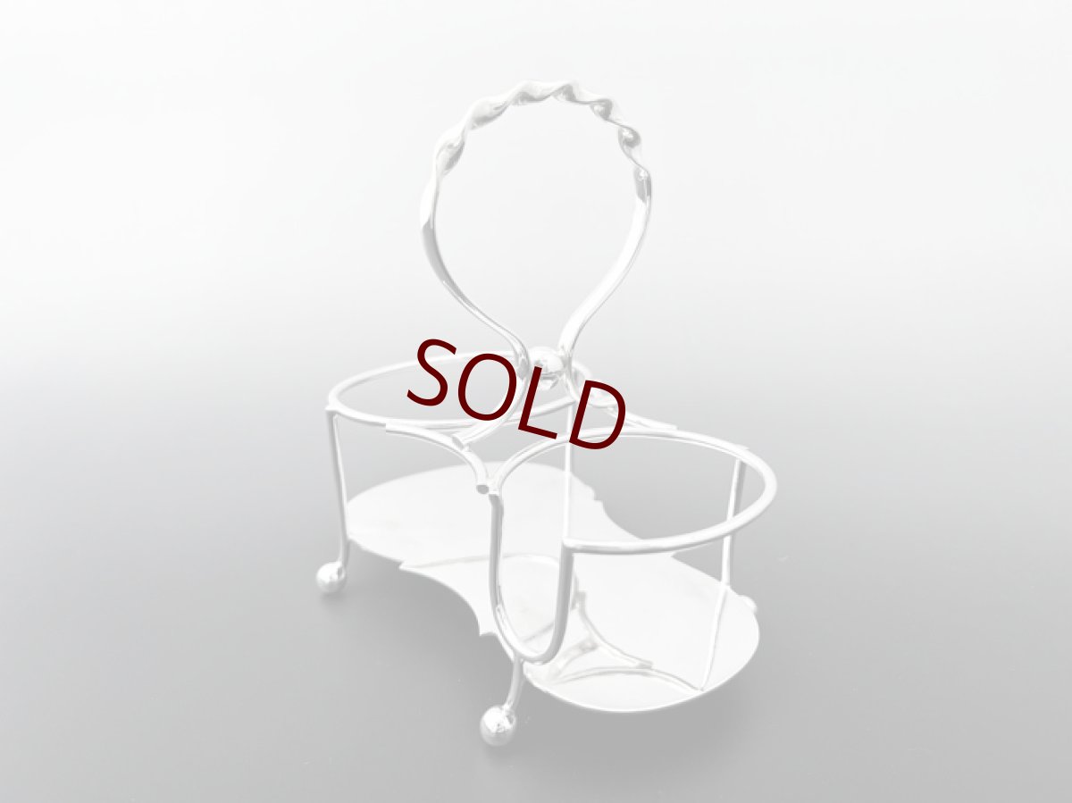 画像4: アンティークシルバー、アンティーク銀器、ストロベリー＆クリーム用　シルバープレートスタンド付き　グラス製ハンドカット＆ハンドペイント　クリームジャグ&シュガーポットセット (4)