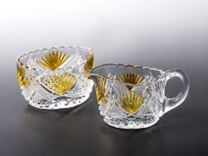 画像7: アンティークシルバー、アンティーク銀器、ストロベリー＆クリーム用　シルバープレートスタンド付き　グラス製ハンドカット＆ハンドペイント　クリームジャグ&シュガーポットセット (7)