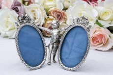 画像1: アンティークシルバー、アンティーク銀器、純銀製（925）リボンとエンジェル　写真立て　 (1)