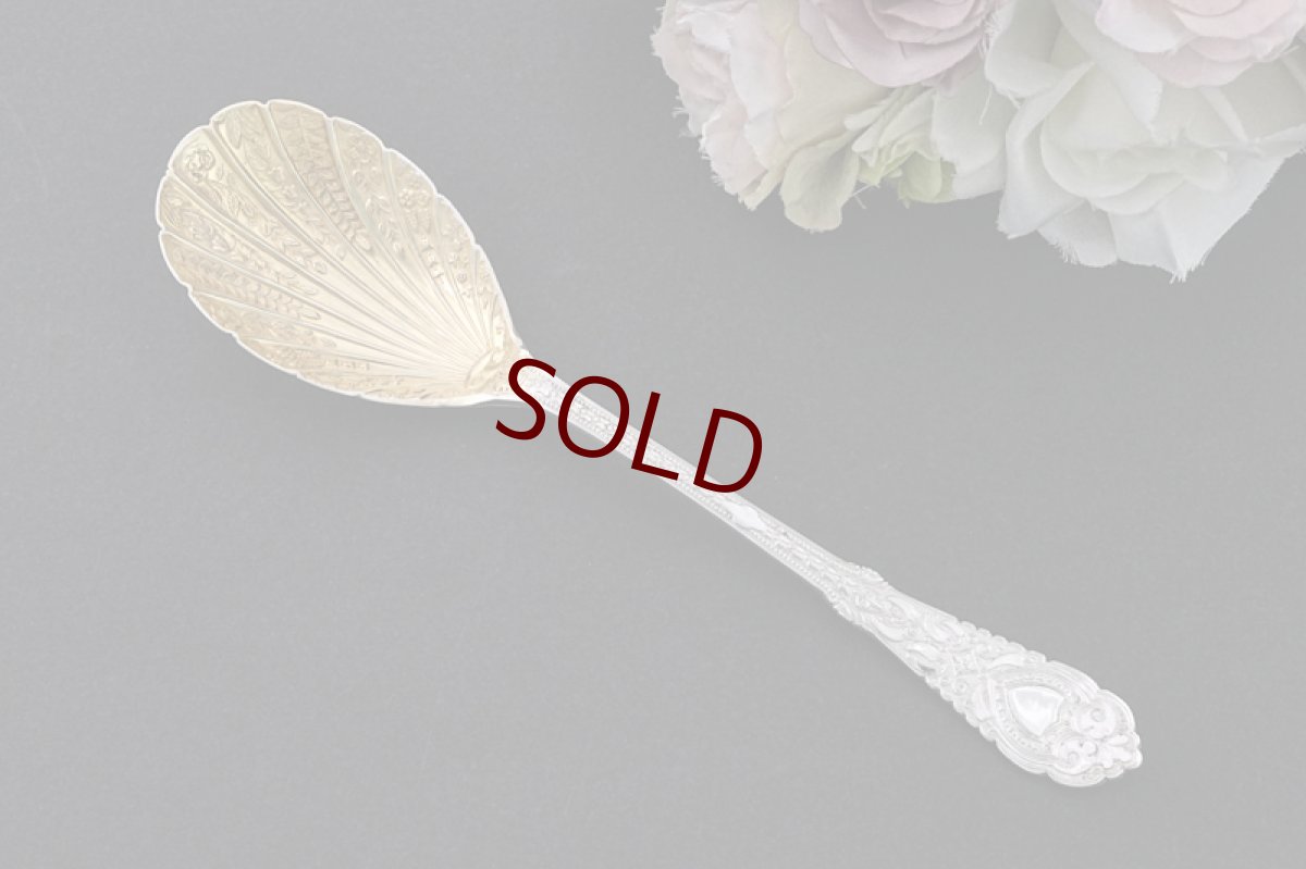 画像8: アンティークシルバー、アンティーク銀器、シルバープレート製 1884年 金鍍金ボウル デザートサービングカトラリーセット (8)