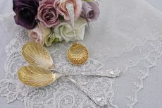 画像4: アンティークシルバー、アンティーク銀器、シルバープレート製 1884年 金鍍金ボウル デザートサービングカトラリーセット (4)